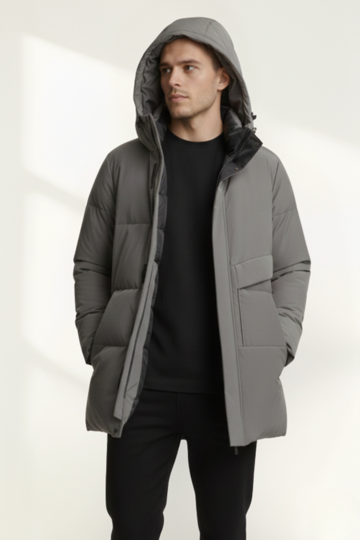 Abrigo largo hombre con capucha