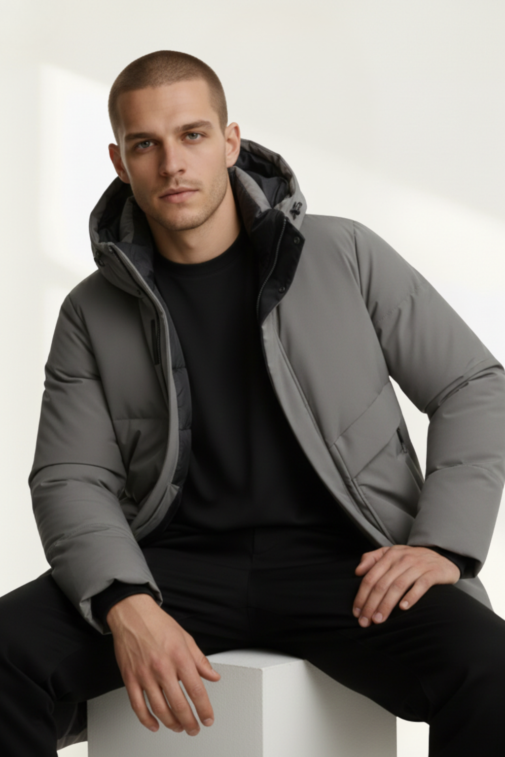 Abrigo largo hombre con capucha