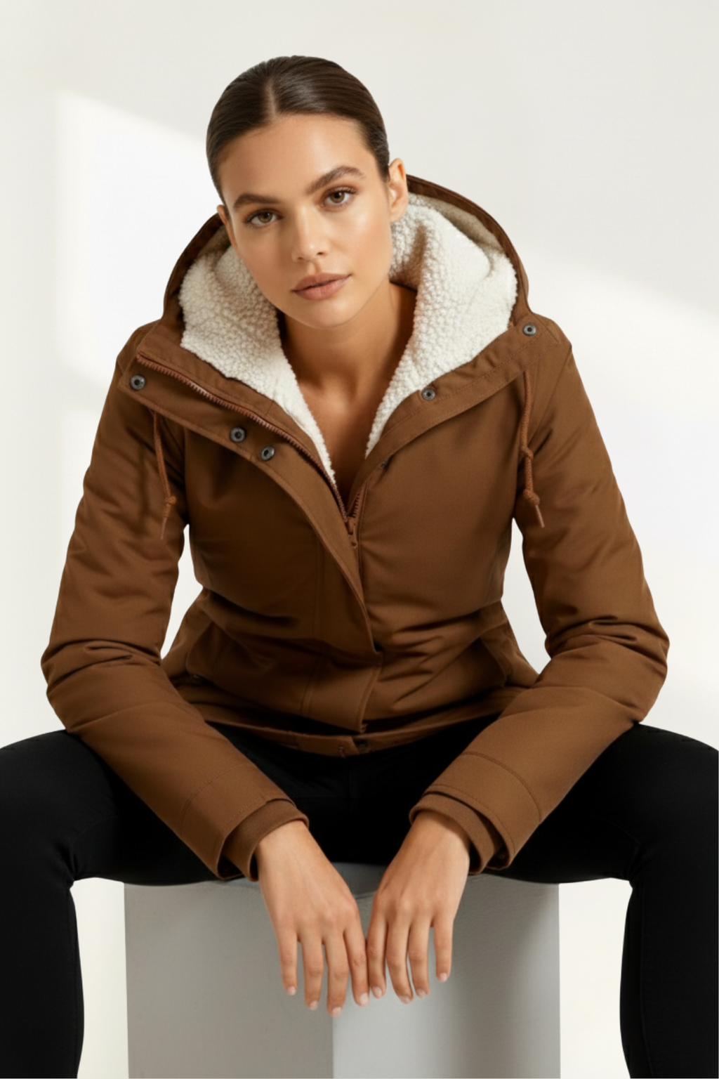 Abrigo de mujer con capucha ajustable